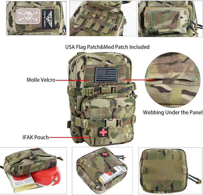 tactifans Tactical Mini Molle Hydration Pack,Molle Hydration Carrier with IFAK Pouch&US Flag&Med Patch,Hydropack for 2L Water Bladder - Image 3